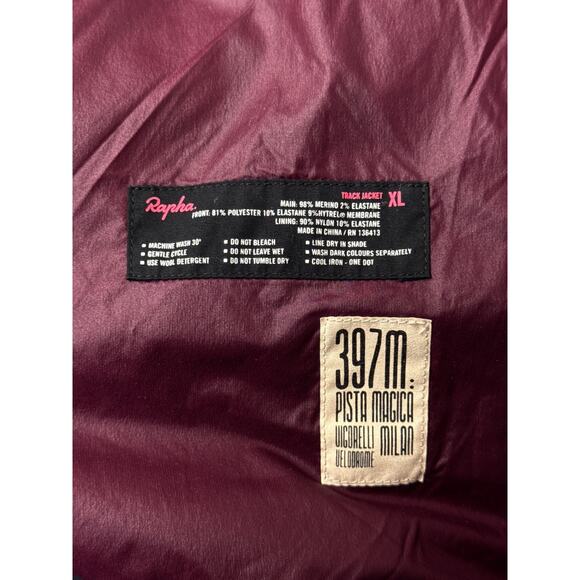 Rapha Track Jacket XL Mens Merino Wool Full Zip Cycling Red Bomber Cycling - Picture 8 of 8